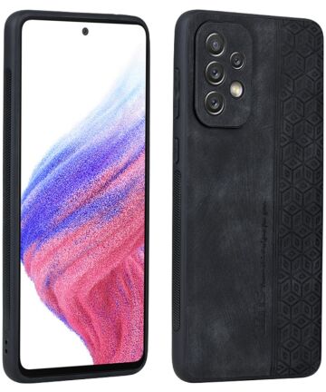 AZNS Samsung Galaxy A53 Hoesje met Kunstleer Coating Back Cover Zwart Hoesjes