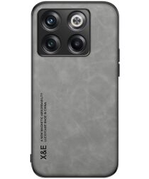 X&E OnePlus 10T Hoesje met Kunstleer Coating Back Cover Grijs