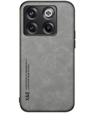 X&E OnePlus 10T Hoesje met Kunstleer Coating Back Cover Grijs Hoesjes