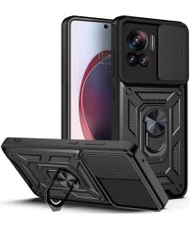 Motorola Edge 30 Ultra Hoesje Camera Slider en Kickstand Ring Zwart