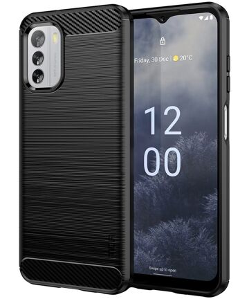 Nokia G60 Hoesje Geborsteld TPU Flexibele Back Cover Zwart Hoesjes