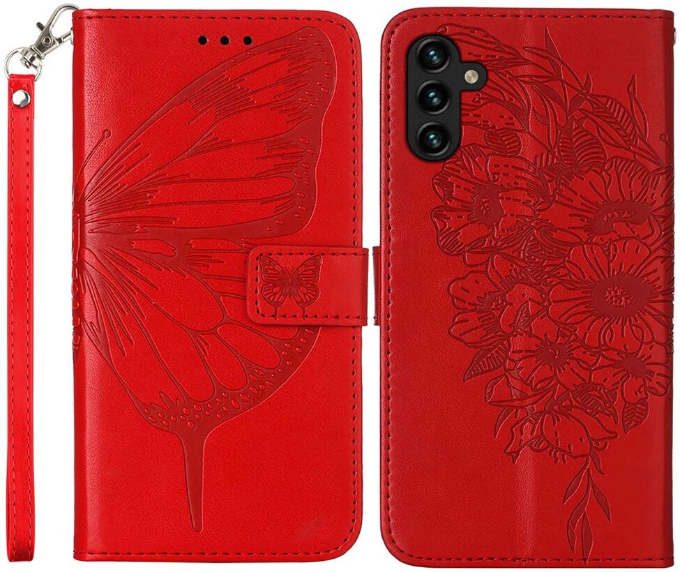 Samsung Galaxy A54 Hoesje Book Case Pasjeshouder Vlinder Rood afbeelding 1