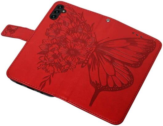 Samsung Galaxy A54 Hoesje Book Case Pasjeshouder Vlinder Rood afbeelding 4