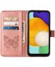 Samsung Galaxy A54 Hoesje Book Case Pasjeshouder Vlinder Roze Goud