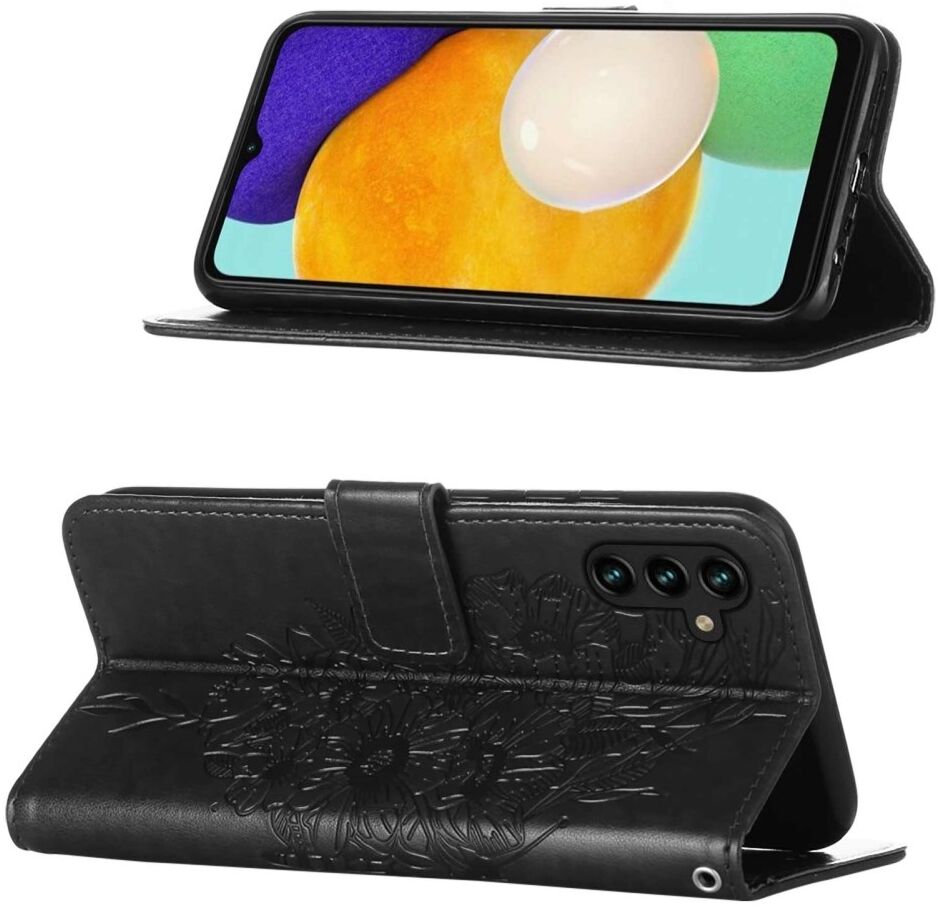 Samsung Galaxy A54 Hoesje Book Case Pasjeshouder Vlinder Zwart afbeelding 3