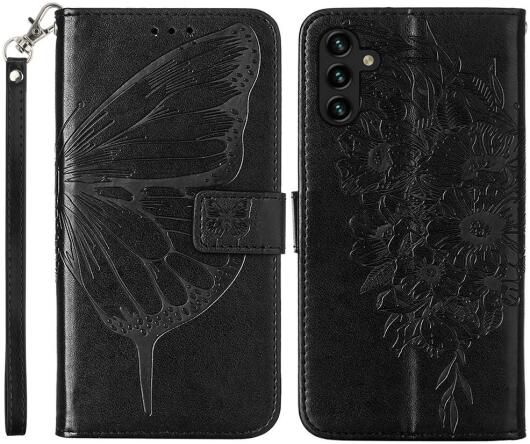 Samsung Galaxy A54 Hoesje Book Case Pasjeshouder Vlinder Zwart afbeelding 1