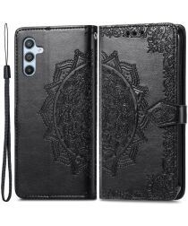 Samsung Galaxy A54 Hoesje Mandala Book Case met Pasjeshouder Zwart