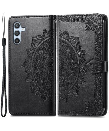 Samsung Galaxy A54 Hoesje Mandala Book Case met Pasjeshouder Zwart Hoesjes
