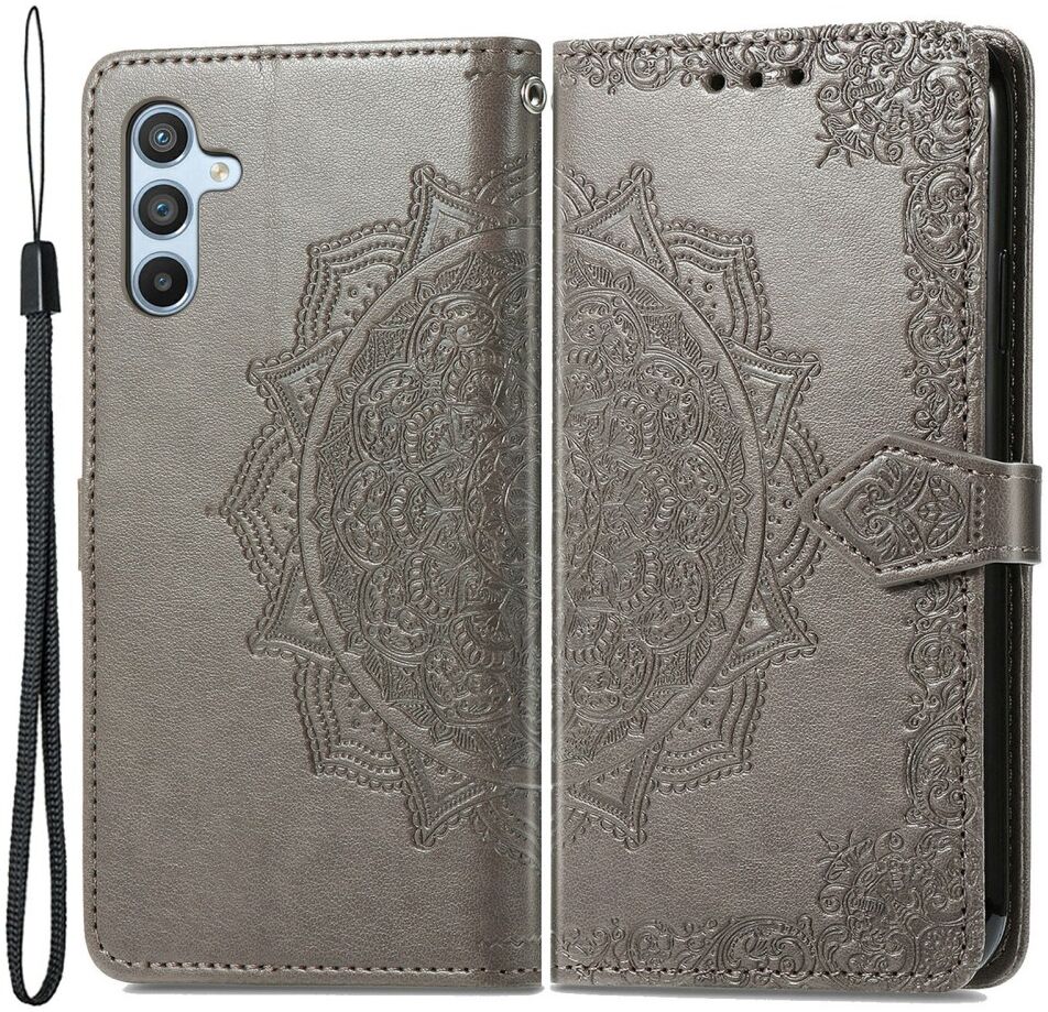 Samsung Galaxy A54 Hoesje Mandala Book Case met Pasjeshouder Grijs afbeelding 1