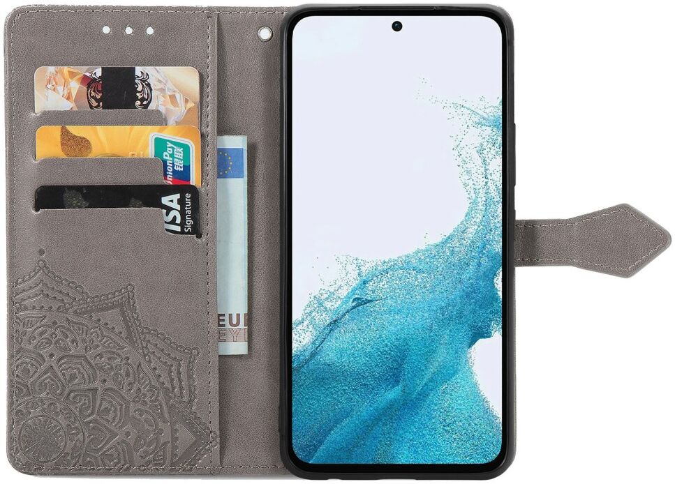 Samsung Galaxy A54 Hoesje Mandala Book Case met Pasjeshouder Grijs afbeelding 2