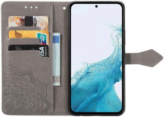Samsung Galaxy A54 Hoesje Mandala Book Case met Pasjeshouder Grijs afbeelding 2