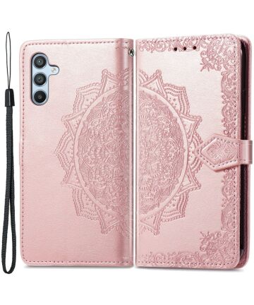 Samsung Galaxy A54 Hoesje Mandala Book Case met Pasjeshouder Roze Goud Hoesjes