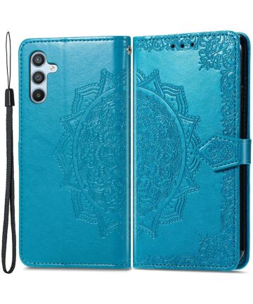 Samsung Galaxy A54 Hoesje Mandala Book Case met Pasjeshouder Blauw Hoesjes