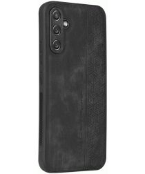 AZNS Samsung Galaxy A54 Hoesje met Kunstleer Coating Back Cover Zwart