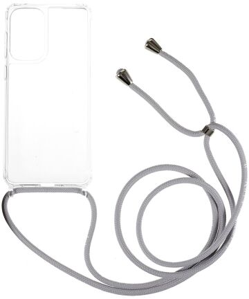Samsung Galaxy A53 Hoesje Flexibel TPU Transparant met Koord Grijs Hoesjes