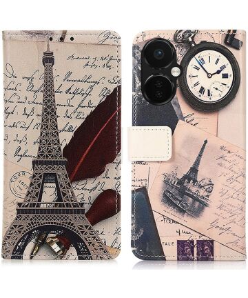 OnePlus Nord CE 3 Lite Hoesje Portemonnee Book Case Eiffeltoren Print Hoesjes