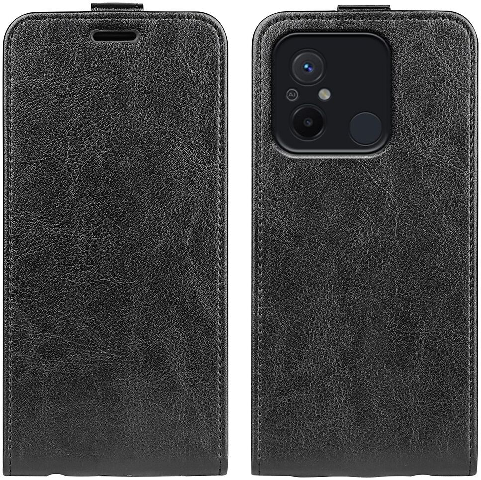 Xiaomi Redmi 12C Hoesje Verticale Flip Wallet Case Kunstleer Zwart afbeelding 1