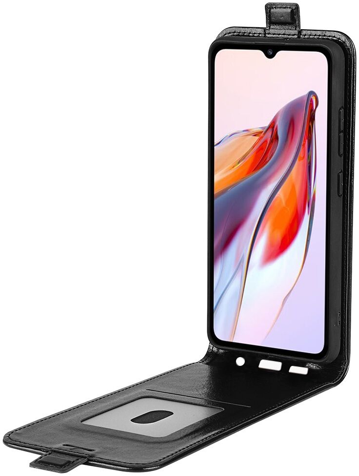 Xiaomi Redmi 12C Hoesje Verticale Flip Wallet Case Kunstleer Zwart afbeelding 2