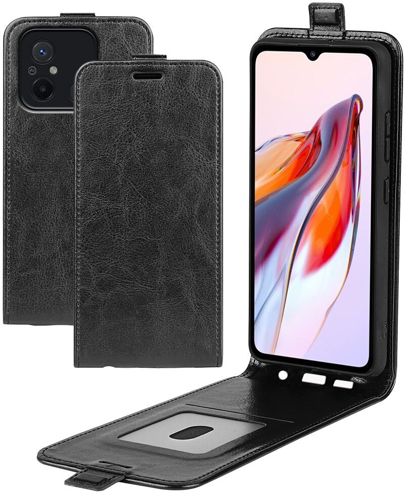 Xiaomi Redmi 12C Hoesje Verticale Flip Wallet Case Kunstleer Zwart afbeelding 9