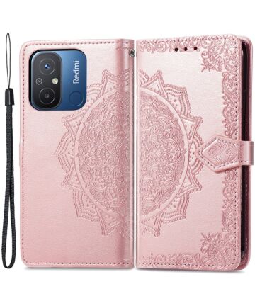 Xiaomi Redmi 12C Hoesje Mandala Book Case met Pasjeshouder Roze Goud Hoesjes