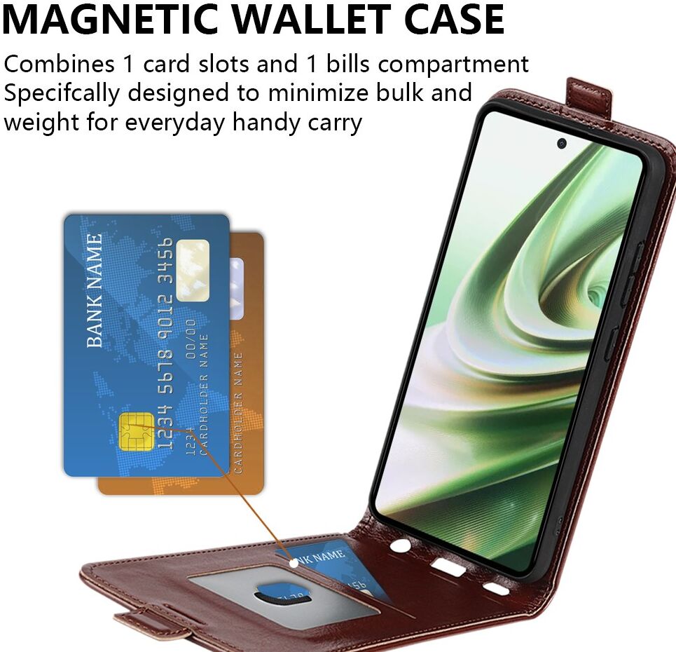 OnePlus Nord CE 3 Lite Hoesje Verticale Flip Wallet Kunstleer Bruin afbeelding 4
