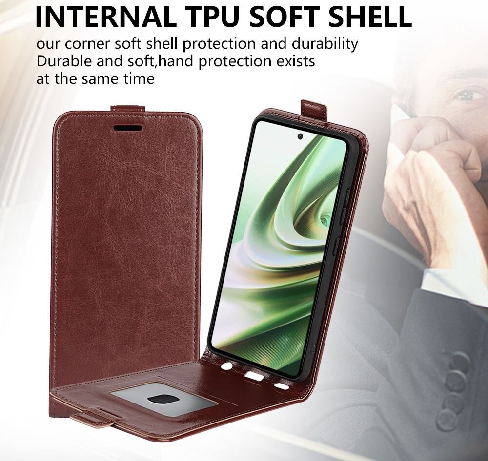 OnePlus Nord CE 3 Lite Hoesje Verticale Flip Wallet Kunstleer Bruin afbeelding 5