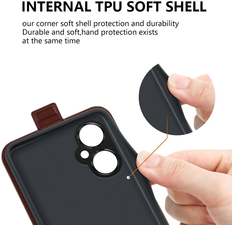 OnePlus Nord CE 3 Lite Hoesje Verticale Flip Wallet Kunstleer Bruin afbeelding 6