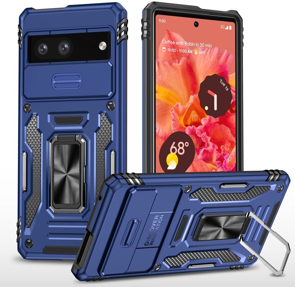 Google Pixel 7a Hoesje met Camera Slider en Kickstand Ring Blauw afbeelding 1