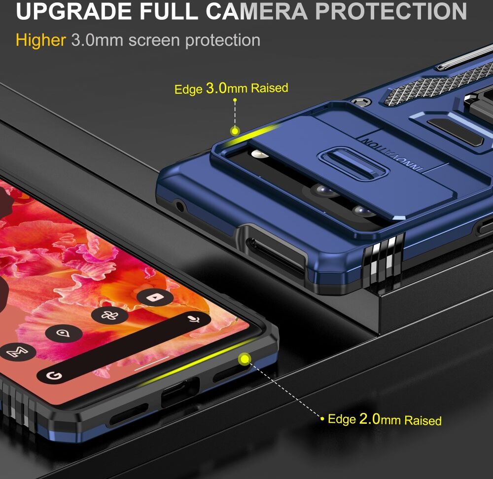 Google Pixel 7a Hoesje met Camera Slider en Kickstand Ring Blauw afbeelding 3