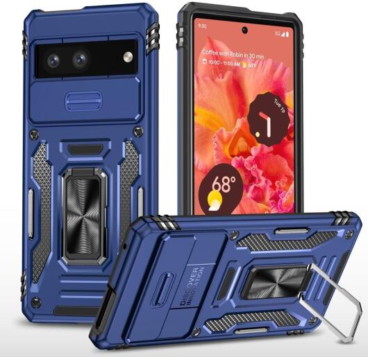 Google Pixel 7a Hoesje met Camera Slider en Kickstand Ring Blauw afbeelding 1