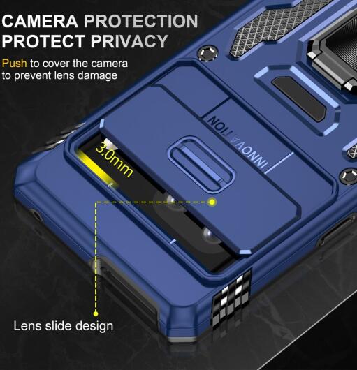 Google Pixel 7a Hoesje met Camera Slider en Kickstand Ring Blauw afbeelding 5