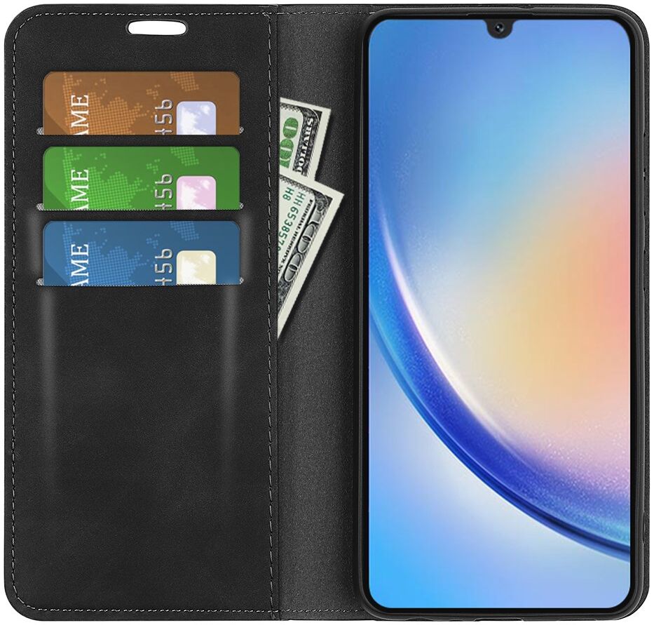 Samsung Galaxy A24 Hoesje Wallet Book Case Kunstleer Zwart afbeelding