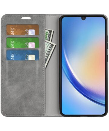 Samsung Galaxy A24 Hoesje Wallet Book Case Kunstleer Grijs Hoesjes