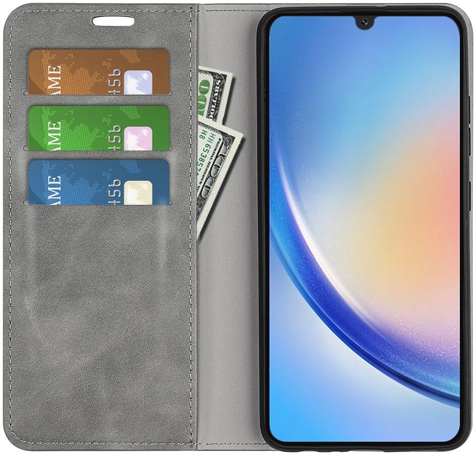 Samsung Galaxy A24 Hoesje Wallet Book Case Kunstleer Grijs afbeelding 1