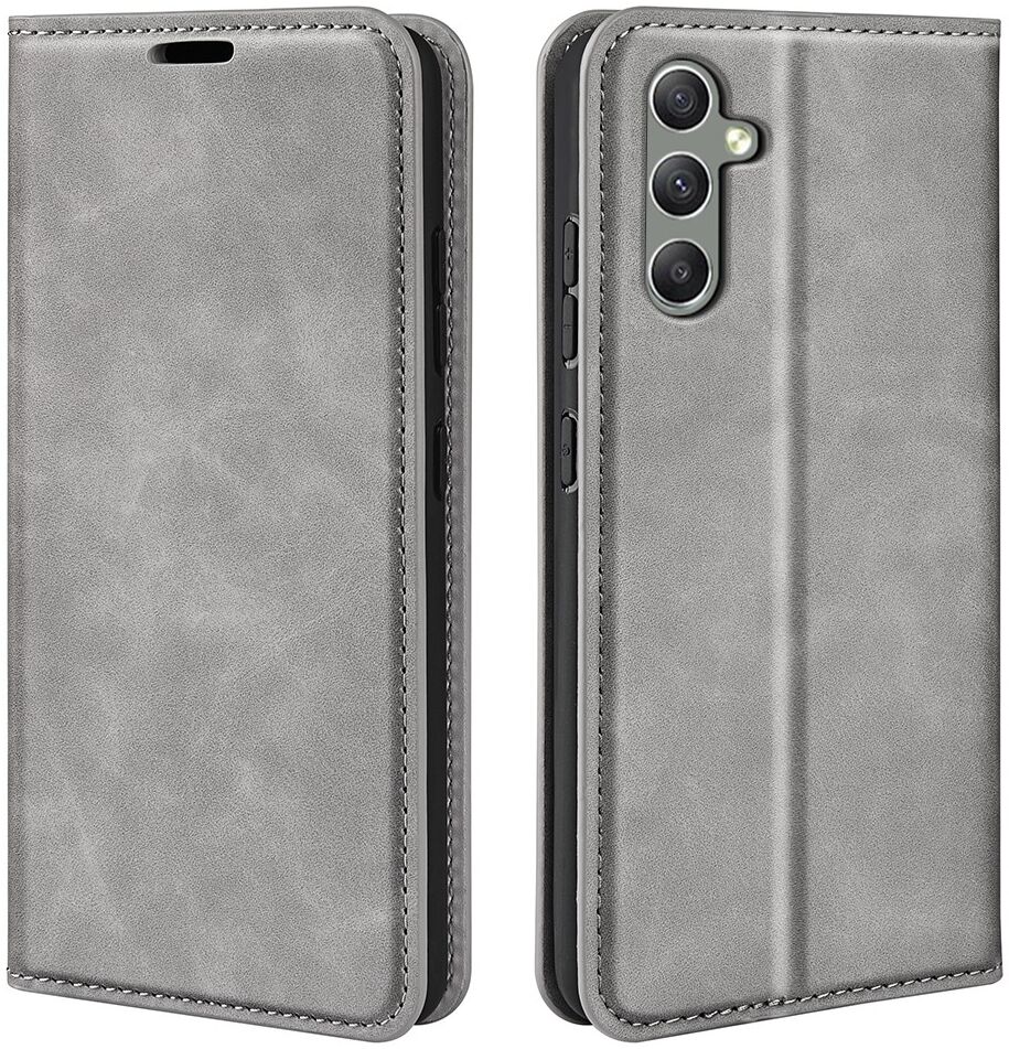 Samsung Galaxy A24 Hoesje Wallet Book Case Kunstleer Grijs afbeelding 2