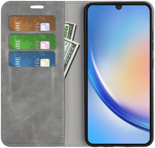 Samsung Galaxy A24 Hoesje Wallet Book Case Kunstleer Grijs afbeelding 1