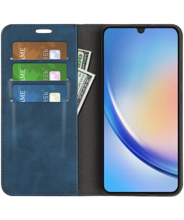 Samsung Galaxy A24 Hoesje Wallet Book Case Kunstleer Blauw Hoesjes
