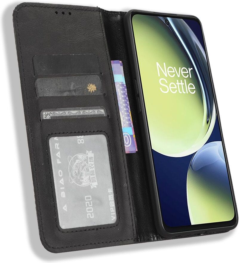 OnePlus Nord CE 3 Lite Vintage Portemonnee Hoesje Zwart afbeelding 1