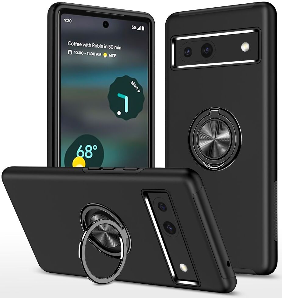 Google Pixel 7a Hoesje met Magnetische Kickstand Ring Zwart afbeelding 1