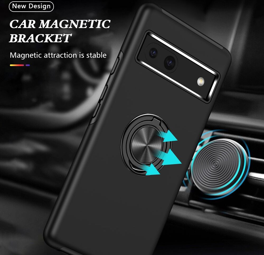Google Pixel 7a Hoesje met Magnetische Kickstand Ring Zwart afbeelding 2