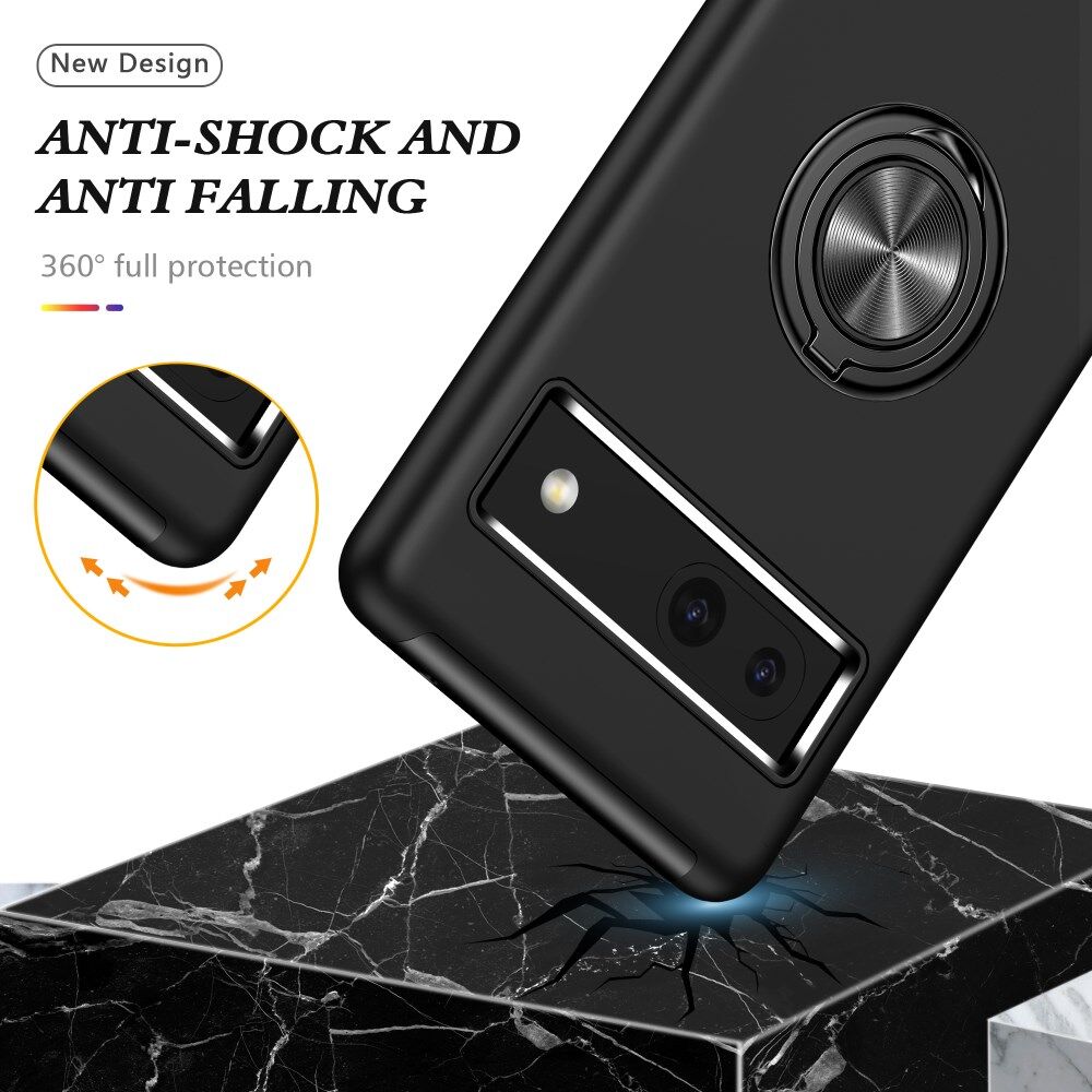 Google Pixel 7a Hoesje met Magnetische Kickstand Ring Zwart afbeelding 3