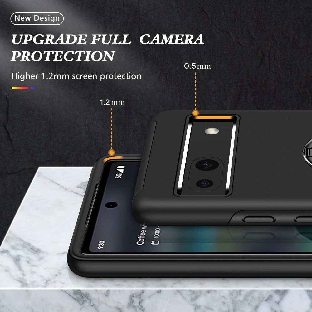 Google Pixel 7a Hoesje met Magnetische Kickstand Ring Zwart afbeelding 5