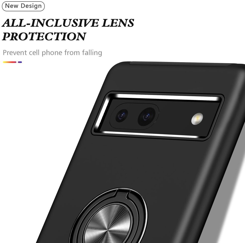 Google Pixel 7a Hoesje met Magnetische Kickstand Ring Zwart afbeelding 6