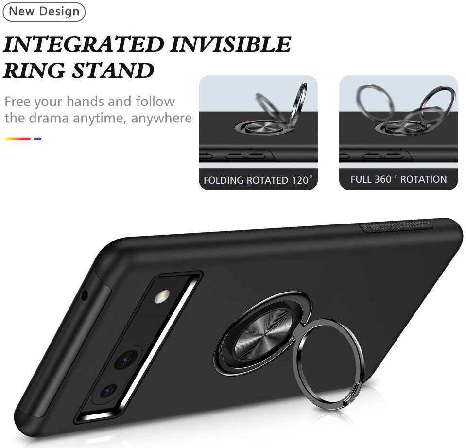 Google Pixel 7a Hoesje met Magnetische Kickstand Ring Zwart afbeelding 7