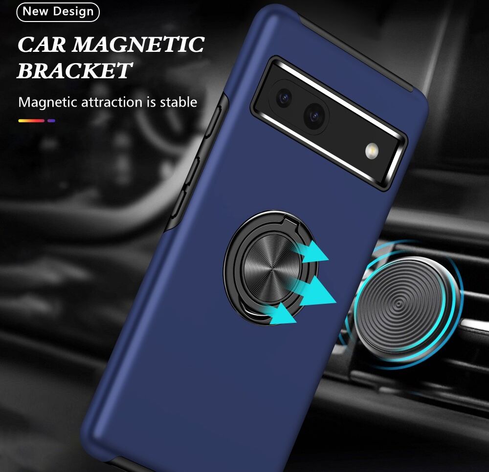 Google Pixel 7a Hoesje met Magnetische Kickstand Ring Blauw afbeelding 2