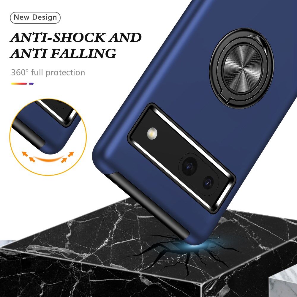 Google Pixel 7a Hoesje met Magnetische Kickstand Ring Blauw afbeelding 3