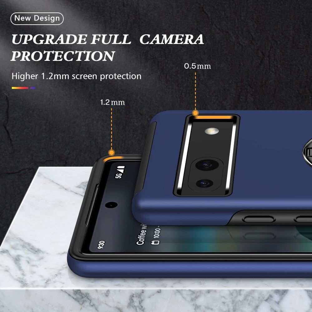 Google Pixel 7a Hoesje met Magnetische Kickstand Ring Blauw afbeelding 5