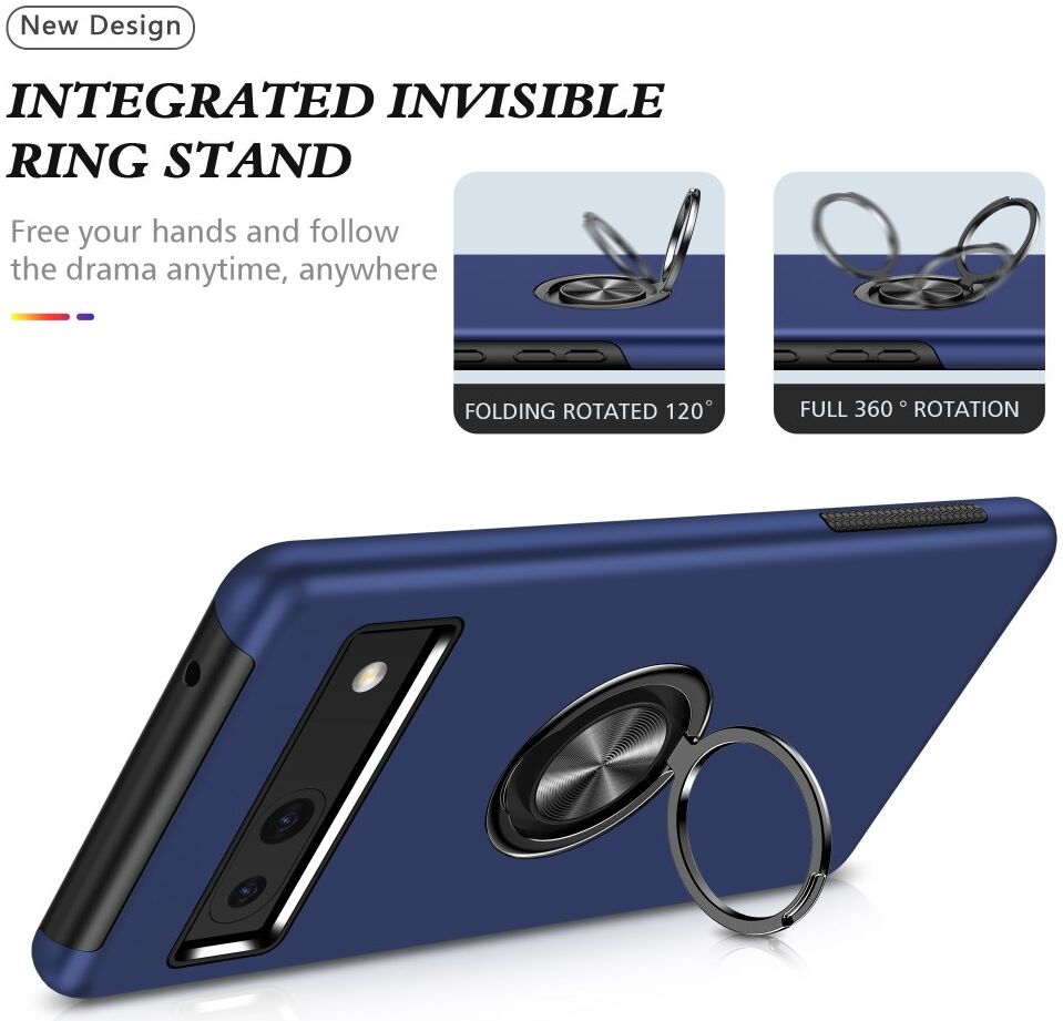 Google Pixel 7a Hoesje met Magnetische Kickstand Ring Blauw afbeelding 7