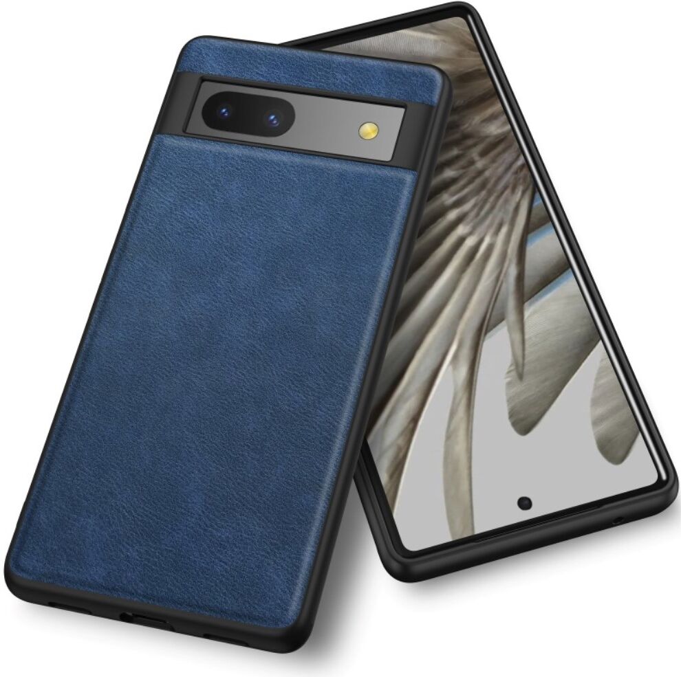 Google Pixel 7a Hoesje met Kunstleer Coating Back Cover Blauw afbeelding 1