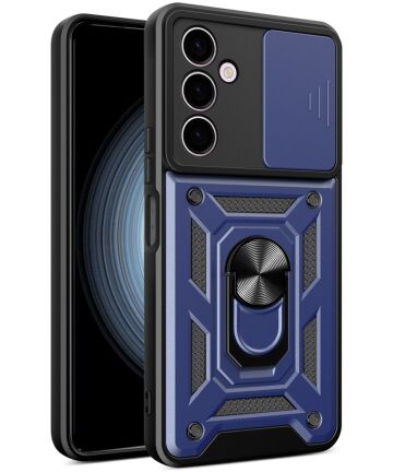 Samsung Galaxy A24 Hoesje Camera Slider en Kickstand Vinger Ring Blauw Hoesjes
